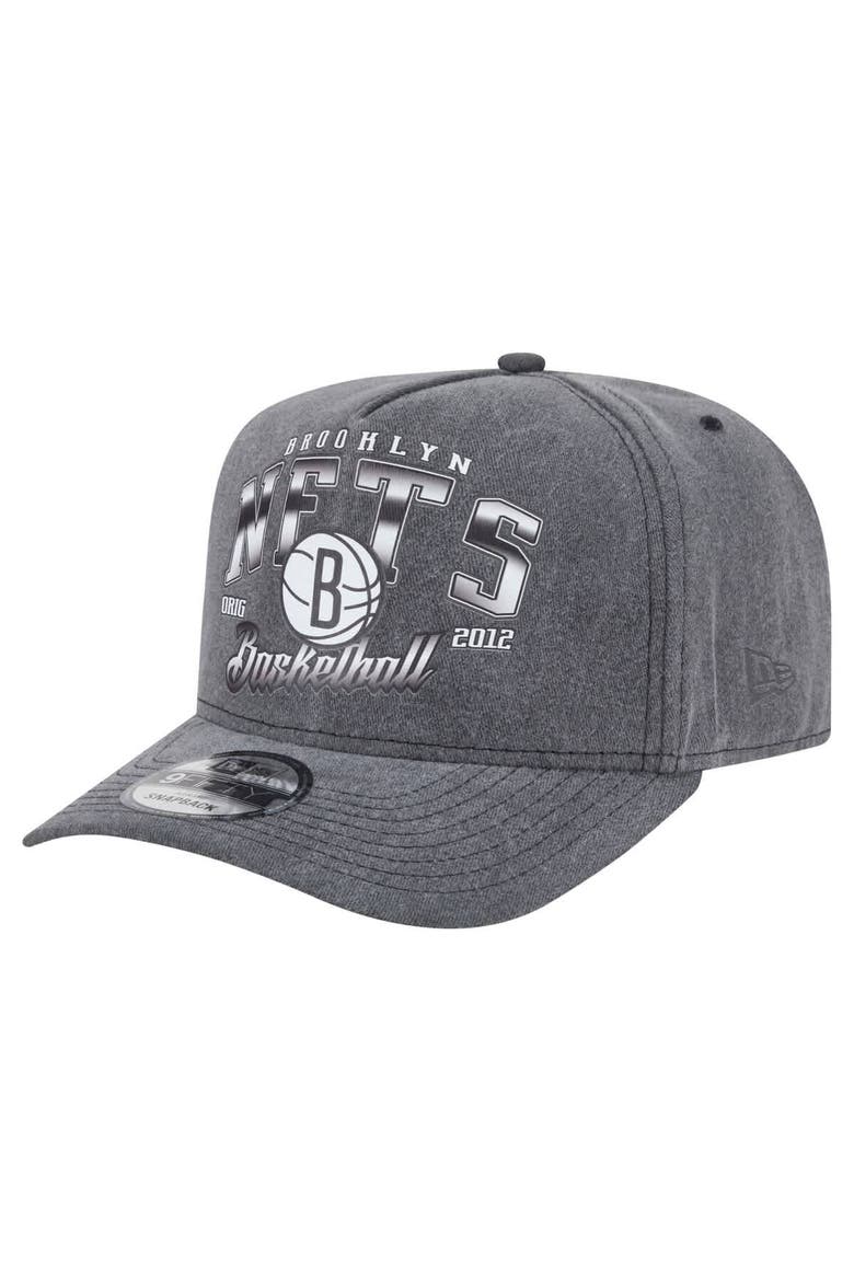 Men's New Era  Charcoal Brooklyn Nets Throwback Washed Pre-Curved 9FIFTY Snapback Hat, Main, color, Charcoal