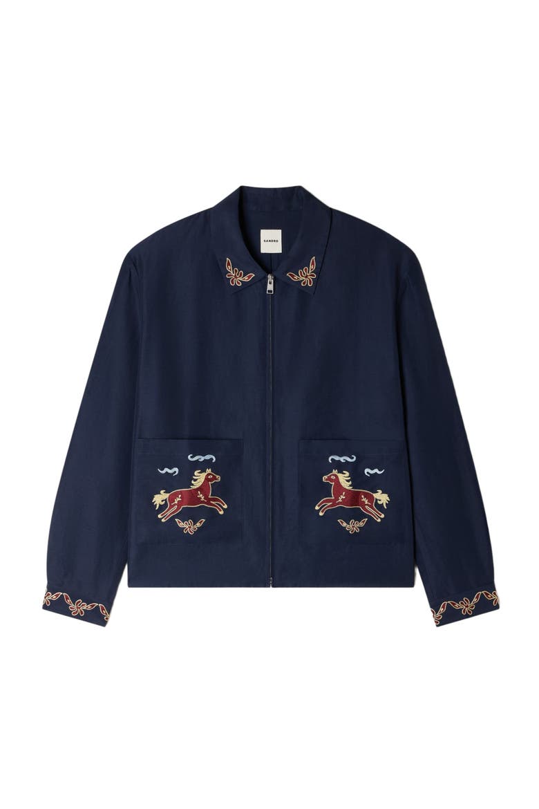 Embroidered wing collar jacket, Main, color, Navy blue