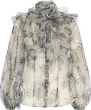 Maison Common Printed Organza Blouse With Ruffles