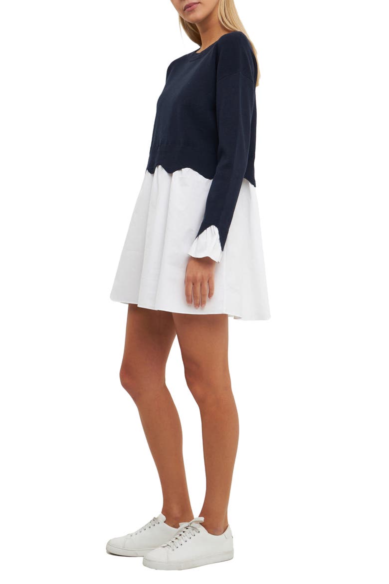 Long Sleeve Layered Dress, Alternate, color, NAVY/ WHITE