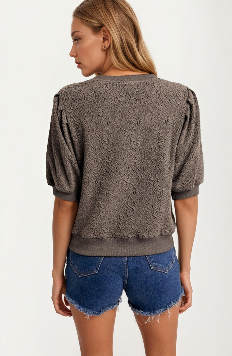 Knit and Lounge Textured Puff Sleeve Knit Top, Alternate, color, 