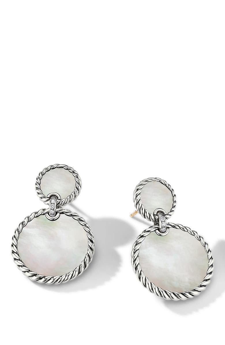 David Yurman Elements Double Drop Earrings with Pavé Diamonds, Alternate, color, Mother Of Pearl/ Silver