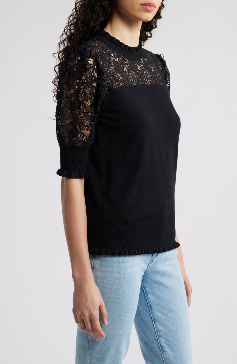 Elie Tahari The Felicity Lace Panel Sweater, Alternate, color,