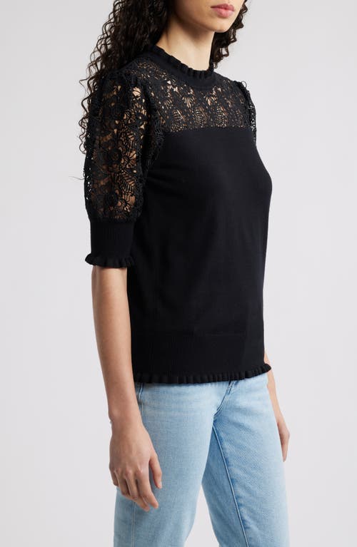 Elie Tahari The Felicity Lace Panel Sweater In Black