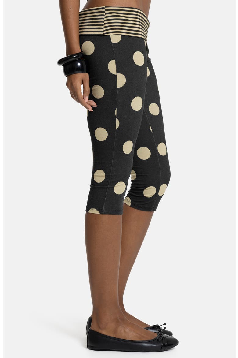 Mixed Print Foldover Waist Capri Pants, Alternate, color, BLACK