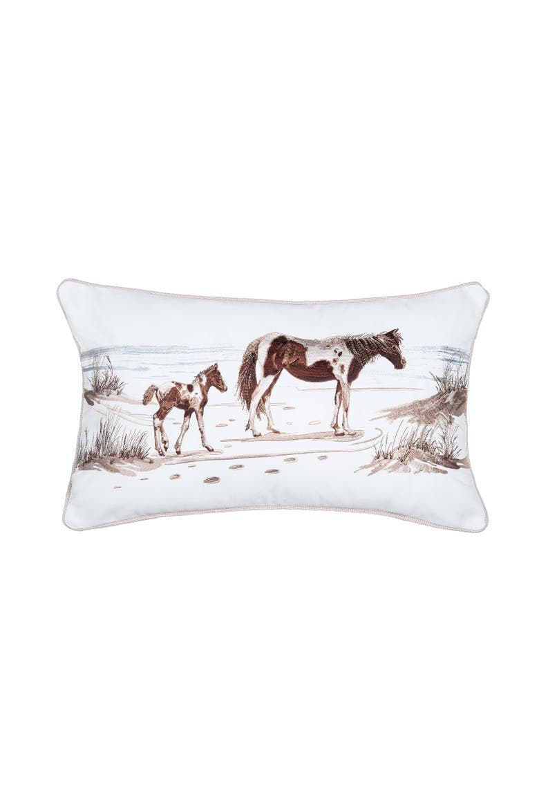 Beach Ponies Mare & Foal Horses in the Sand Embroidered Throw Pillow, 12" x 21", Main, color, Brown