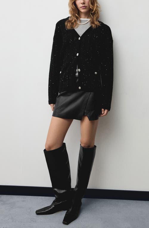 Mango Sequin Cardigan In Black