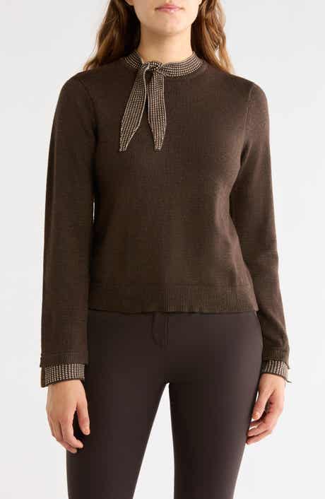 Contrast Tie Crewneck Sweater
