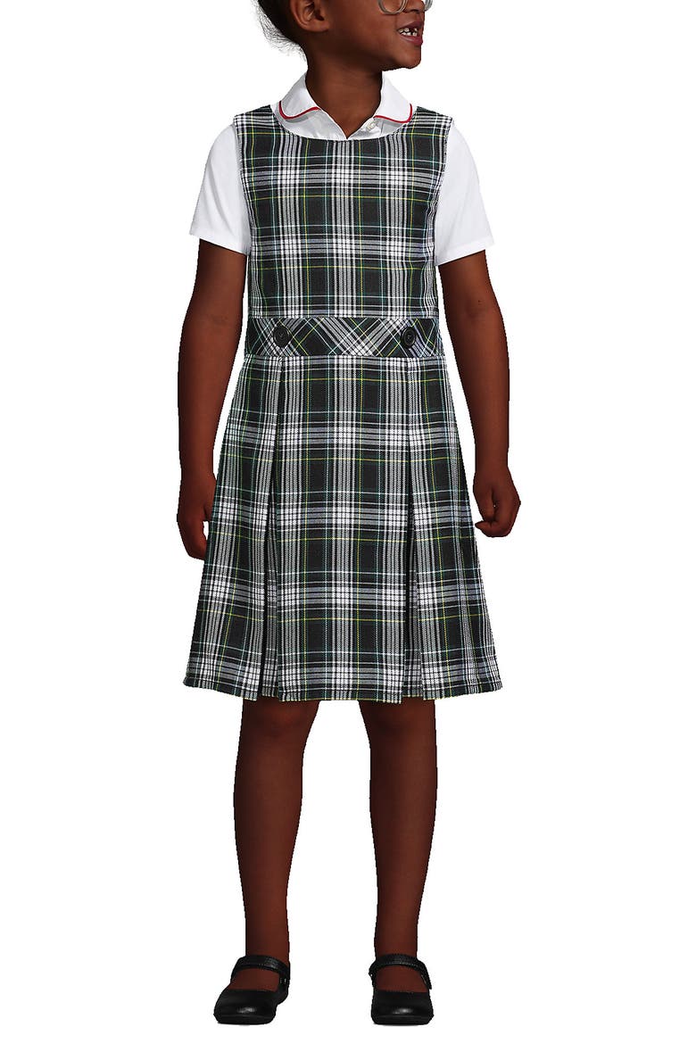Girls Uniform Plaid Jumper, Main, color, White/Evergreen Plaid