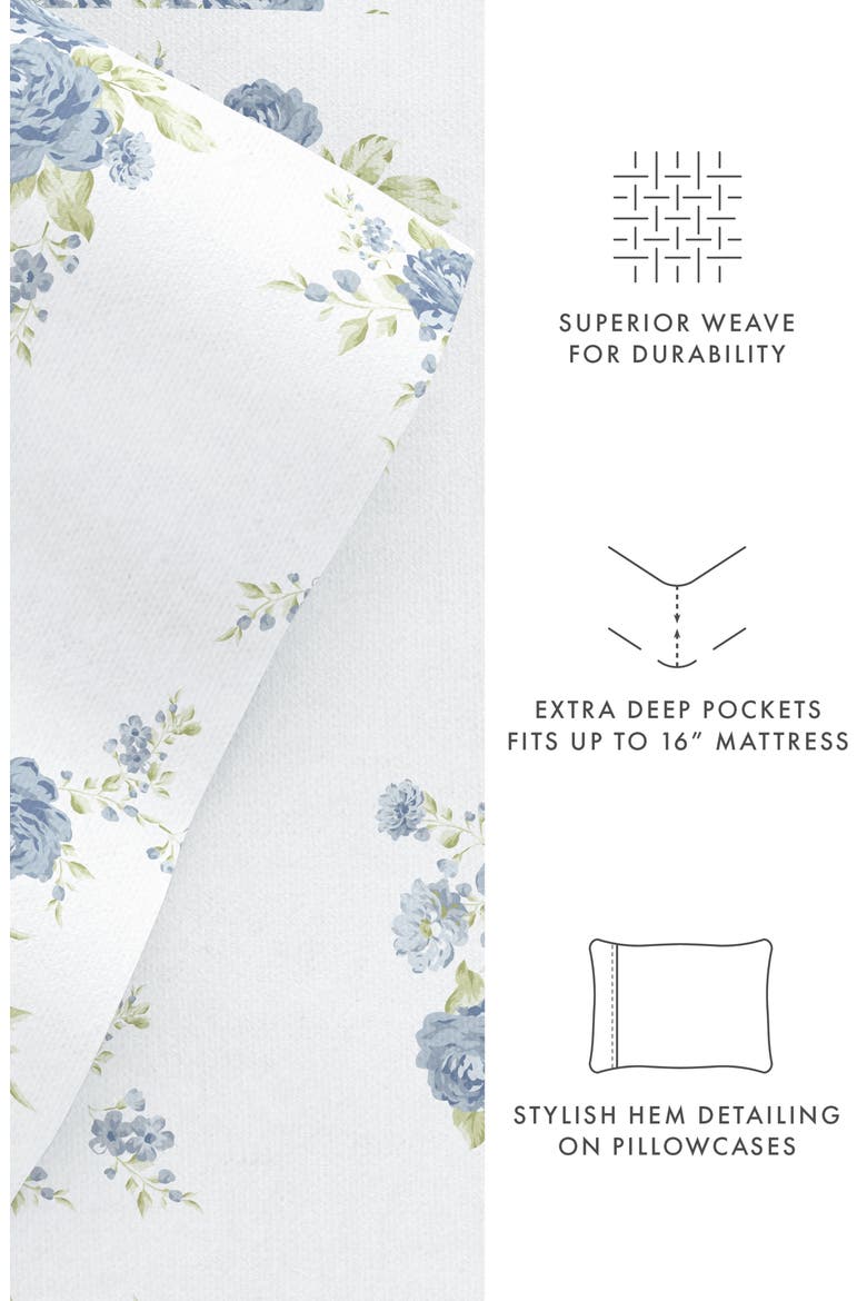 Premium Rose Bunch 4-Piece Flannel Bed Sheet Set, Alternate, color, LIGHT BLUE