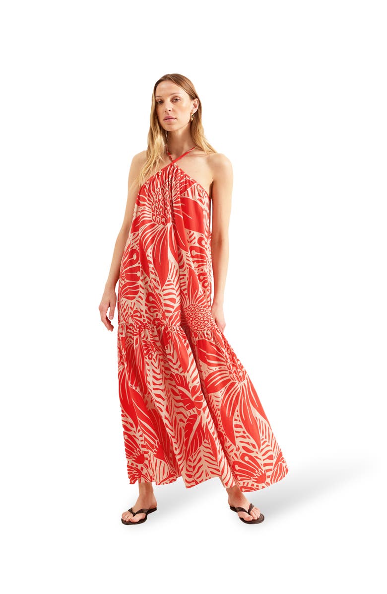 Ro&Zo Floral Halter Neck Dress, Main, color, Red