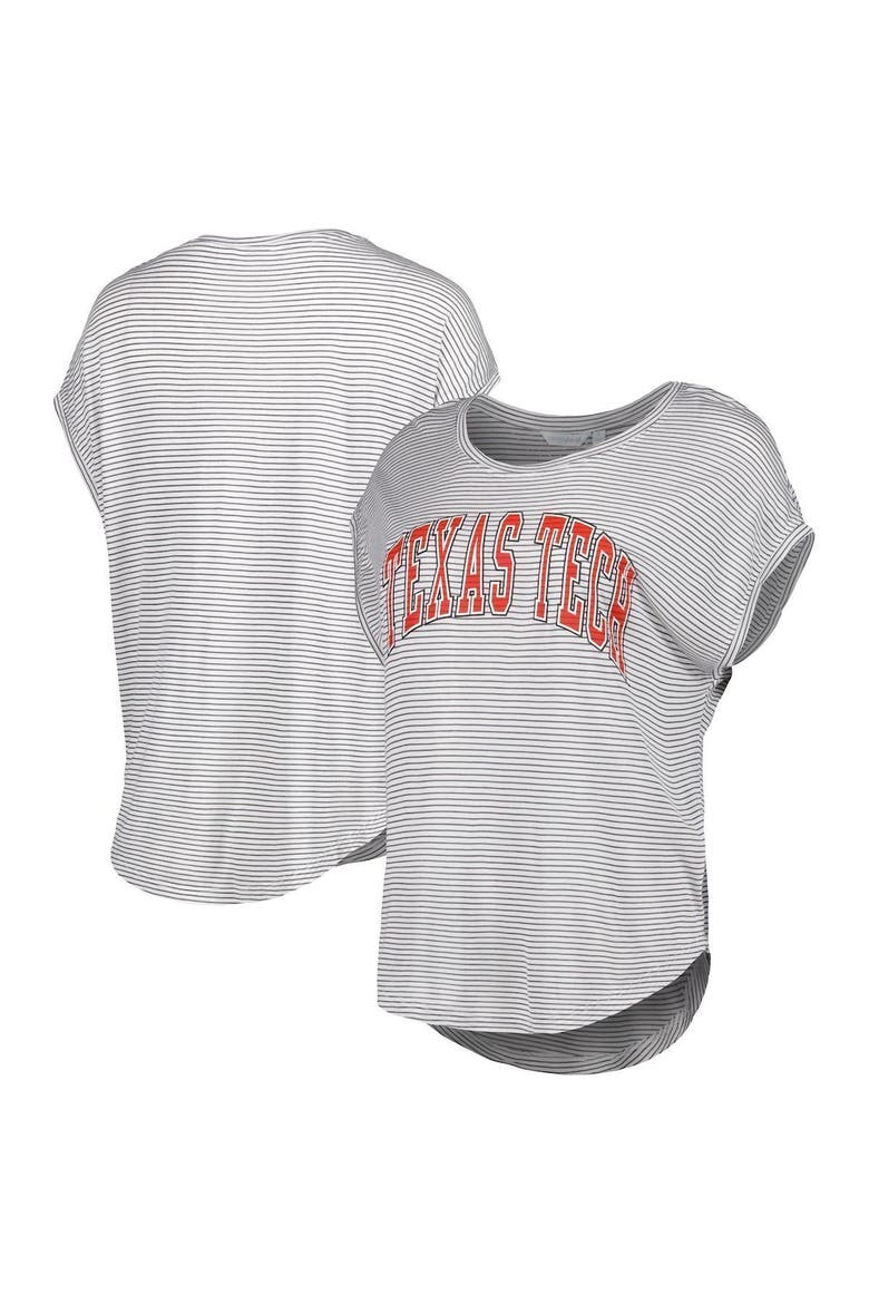 Women's White/Charcoal Texas Tech Red Raiders Day Trip Striped Scoop Neck T-Shirt, Main, color, White