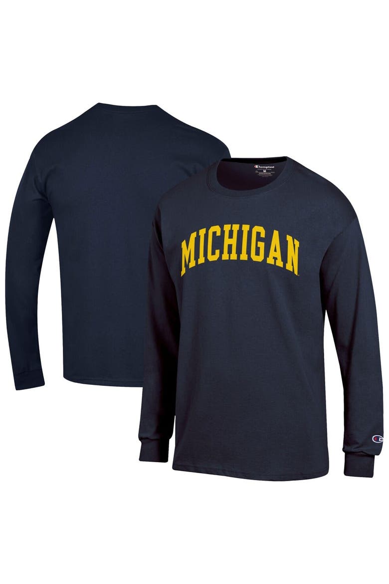 Men's Champion  Navy Michigan Wolverines Basic Arch Long Sleeve T-Shirt, Alternate, color, Navy