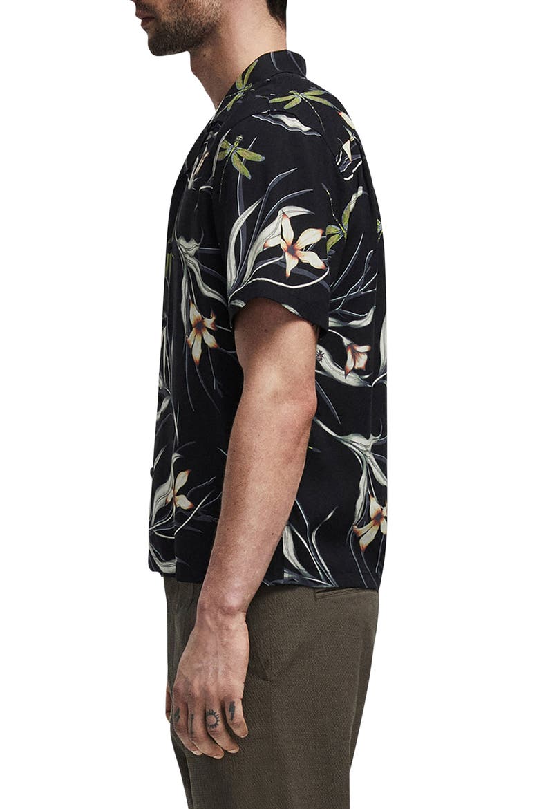 Avery Print Short Sleeve Button-Up Camp Shirt, Alternate, color, BLACK FLORAL
