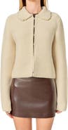 English Factory Faux Pearl Trim Collared Cardigan
