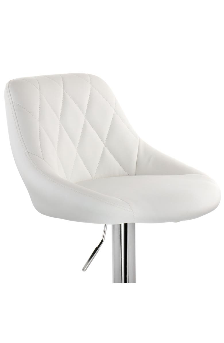 Elama 2 Piece Diamond Stitched Faux Leather Bar Stool with Adjustable Height, Alternate, color, White