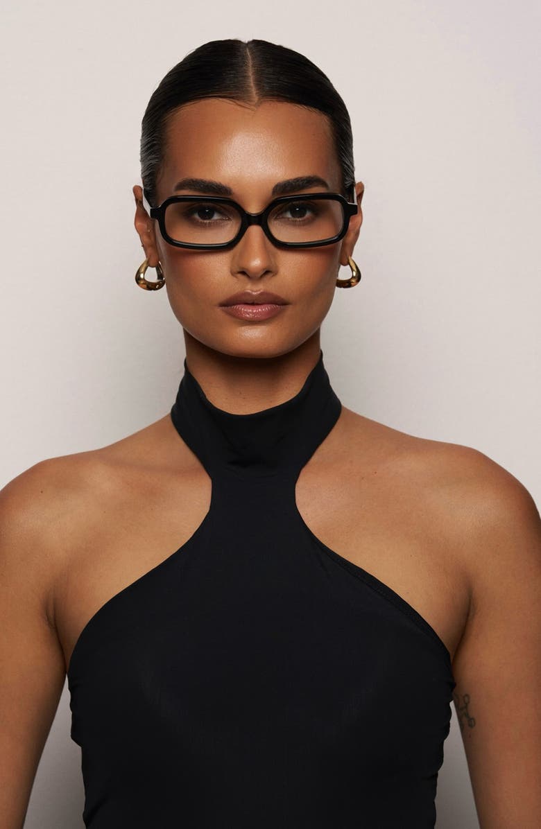 Elisa Johnson Millie Rectangular Optical Glasses, Alternate, color, Gloss Black