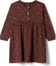 Space Grey Long Sleeve Jersey Floral Printed Dress
