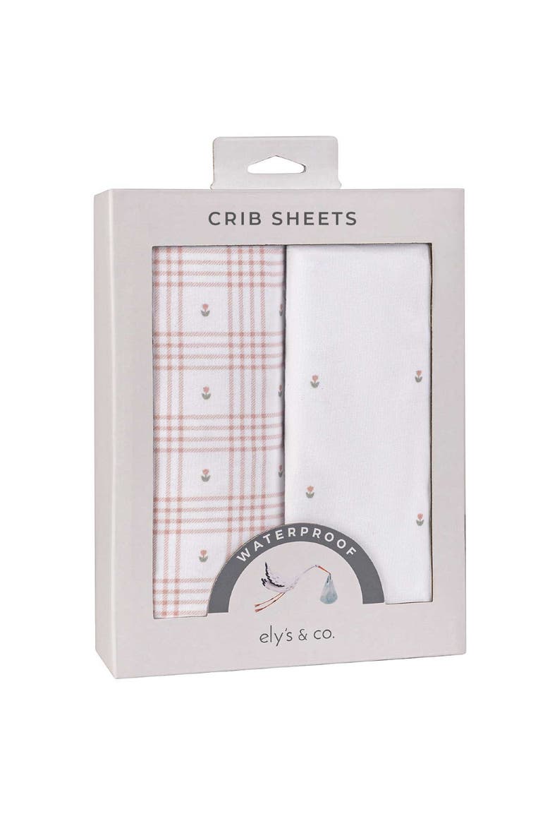 Floral Plaid Collection Waterproof Crib Sheets 2 Pack, Alternate, color, Pink