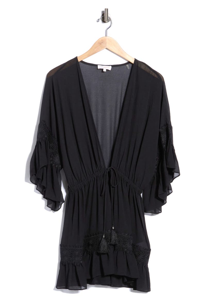 Amalia Long Sleeve Cover-Up Dress, Main, color, BLACK LACE