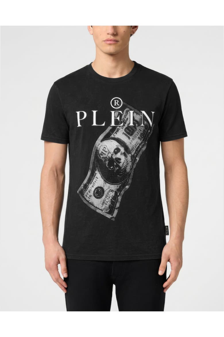 Jersey T-Shirt Skull Strass Men, Main, color, black