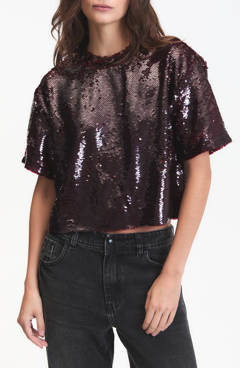 DELUC Logan Sequin Top, Main, color, Bordeaux