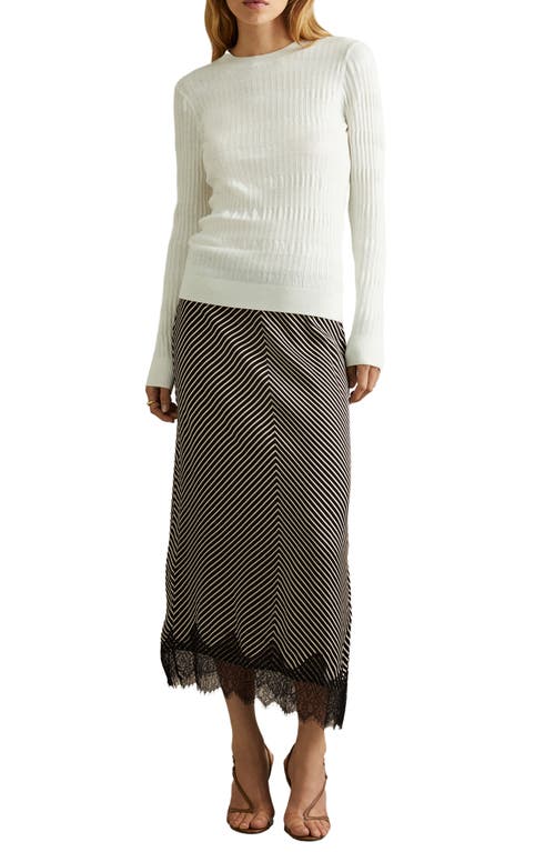 Reiss Ivy Stripe Lace Trim Midi Skirt