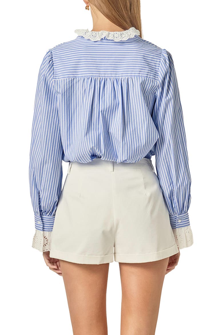 Stripe Scalloped Lace Trim Button-Up Shirt, Alternate, color, BLUE/ WHITE STRIPE