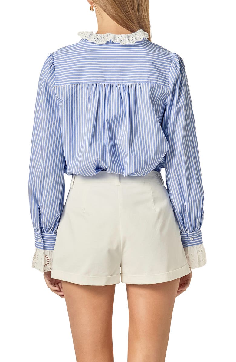 English Factory Stripe Scalloped Lace Trim Button-Up Shirt, Alternate, color, Blue/ White Stripe