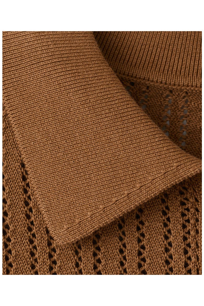 Open Stitch Cotton Polo Sweater, Alternate, color, CARAMEL