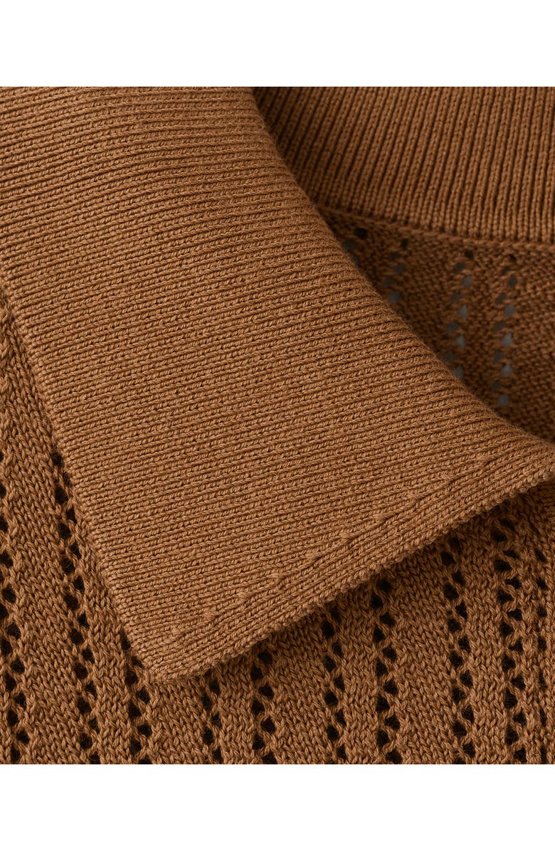 MANGO Open Stitch Cotton Polo Sweater, Alternate, color, Caramel