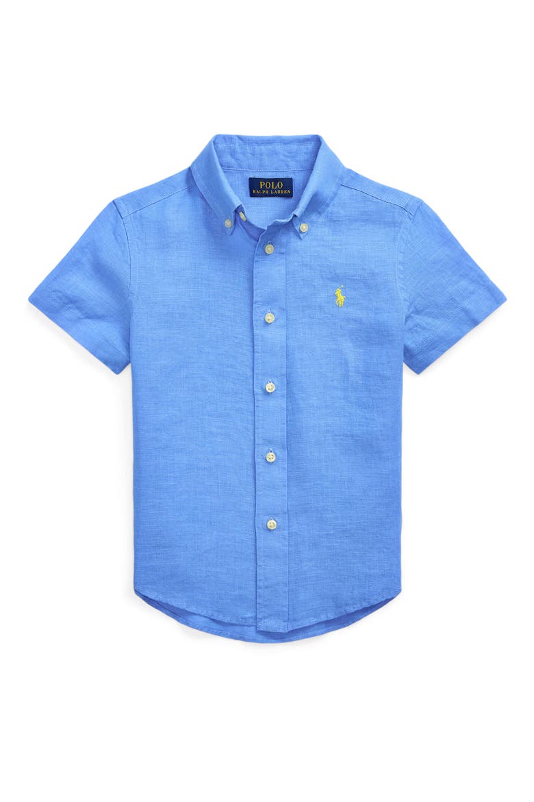 Kids' Linen Button-Down Shirt, Main, color, HARBOR ISLAND BLUE
