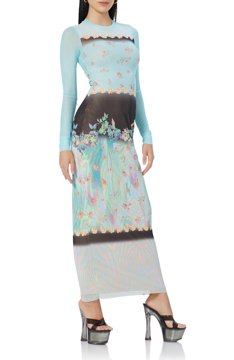 AFRM Didi Floral Long Sleeve Mesh Maxi Dress, Alternate, color, 