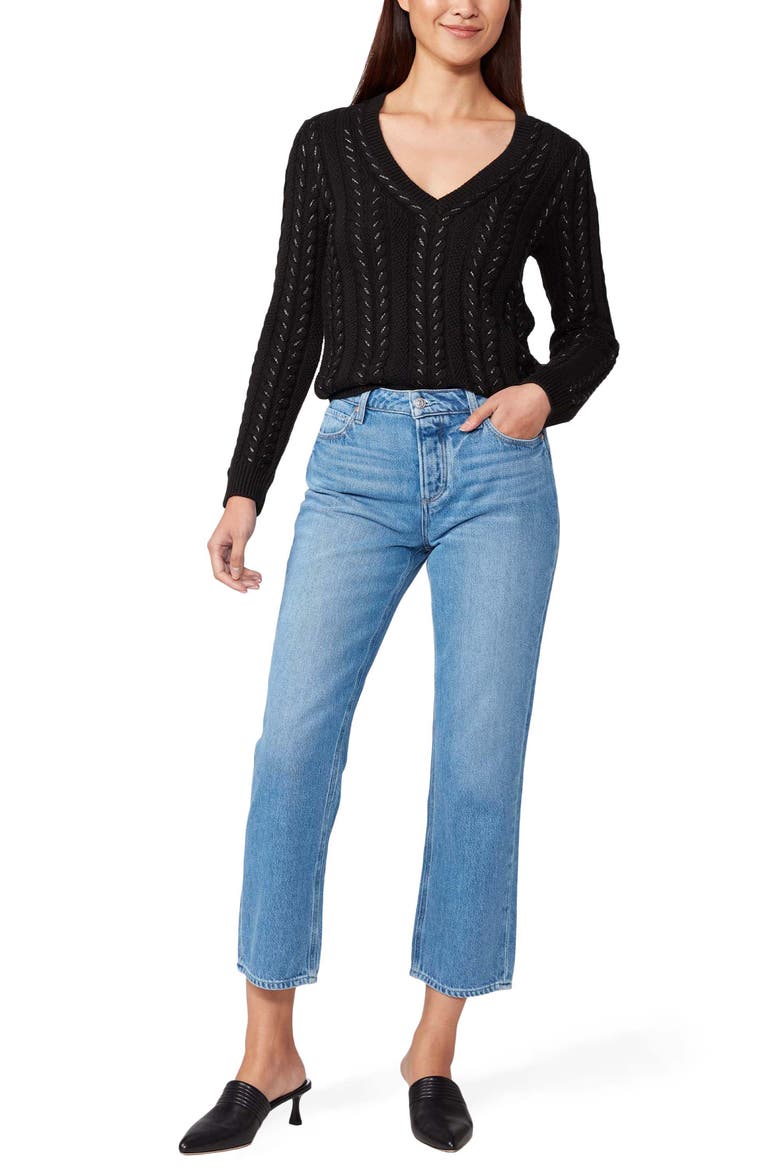 Dorthea Metallic V-Neck Sweater, Alternate, color, BLACK/ GUNMETAL METALLIC
