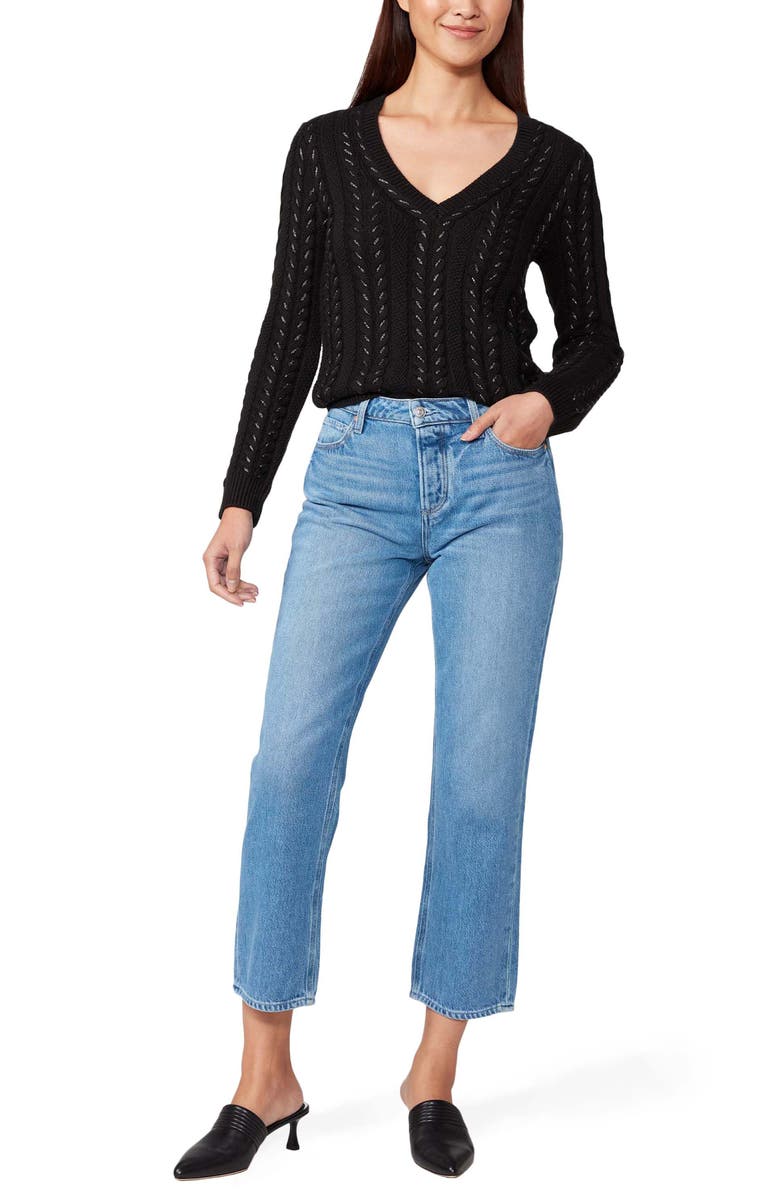 PAIGE Dorthea Metallic V-Neck Sweater, Alternate, color, Black/ Gunmetal Metallic