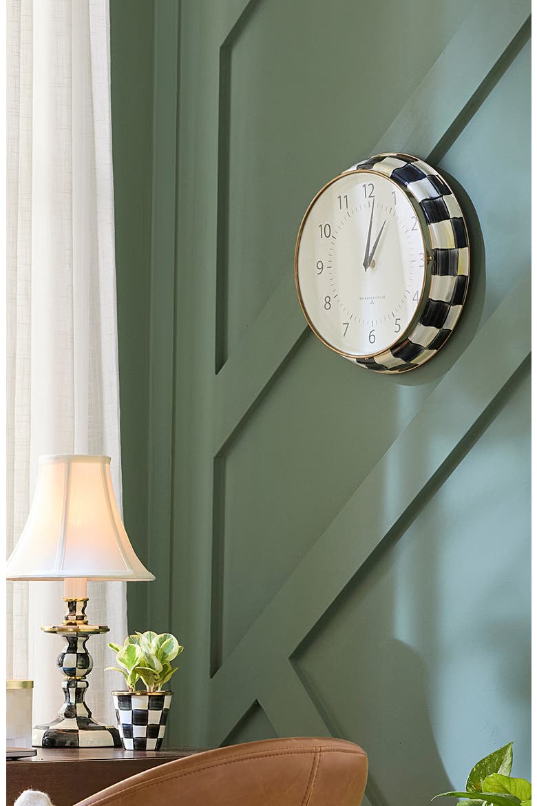 Courtly Check Enameled Steel School Wall Clock, Alternate, color, BLACK/ WHITE