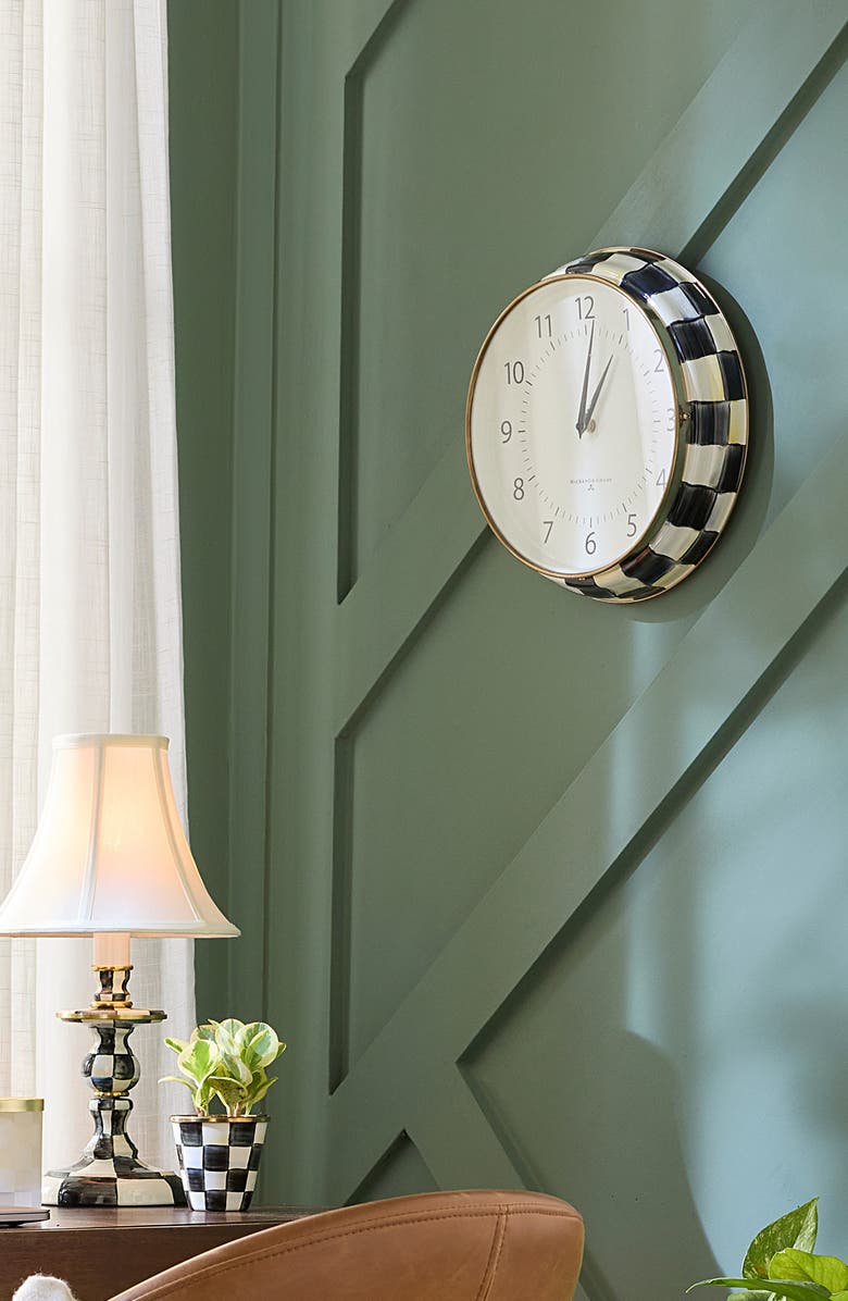 MACKENZIE CHILDS Courtly Check Enameled Steel School Wall Clock, Alternate, color,