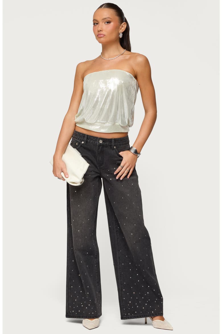Embellished Low Rise Wide Leg Jeans, Alternate, color, BLACK-WASHED