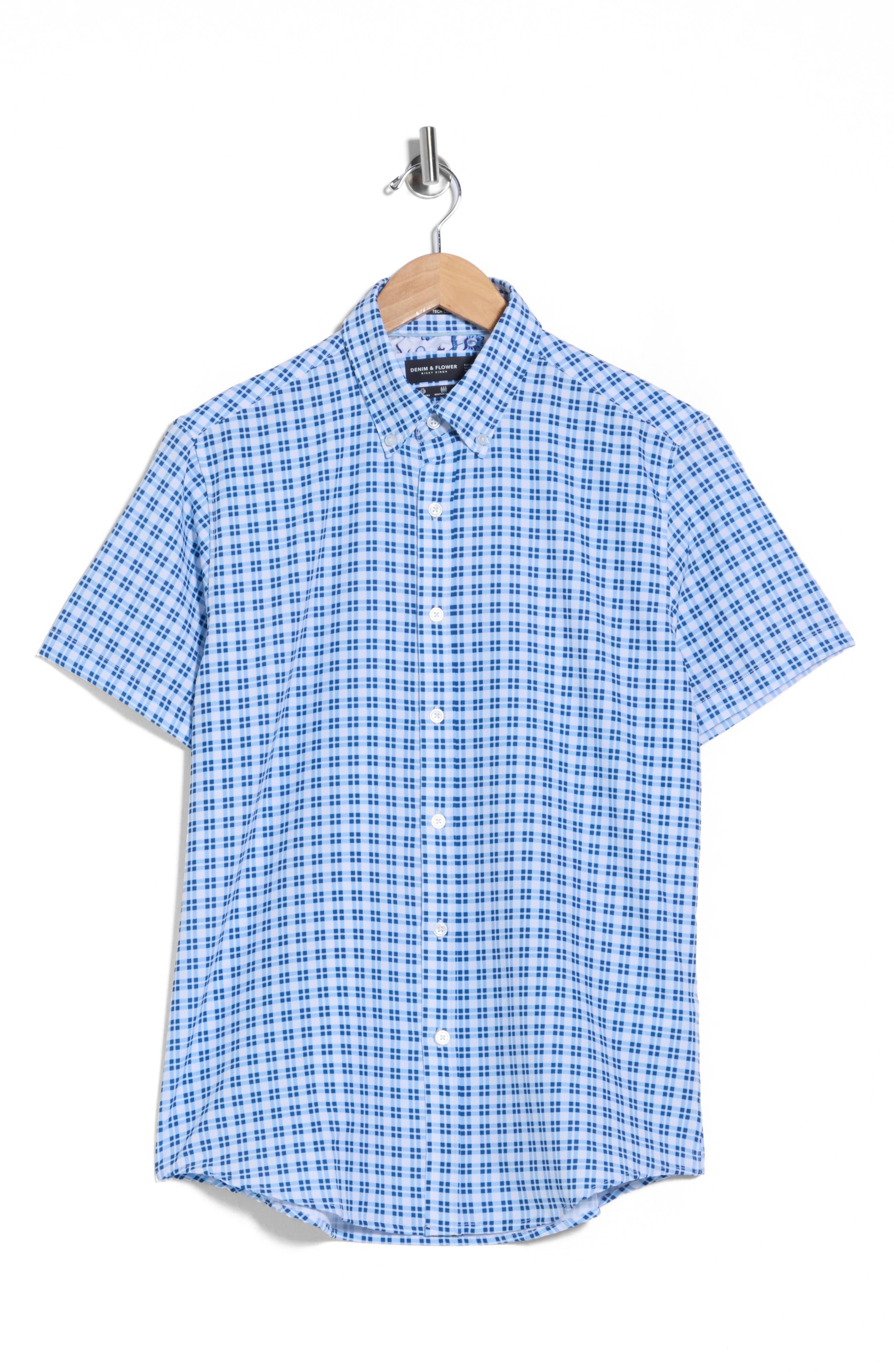 DENIM AND FLOWER Plaid Short Sleeve Stretch Button-Down Shirt