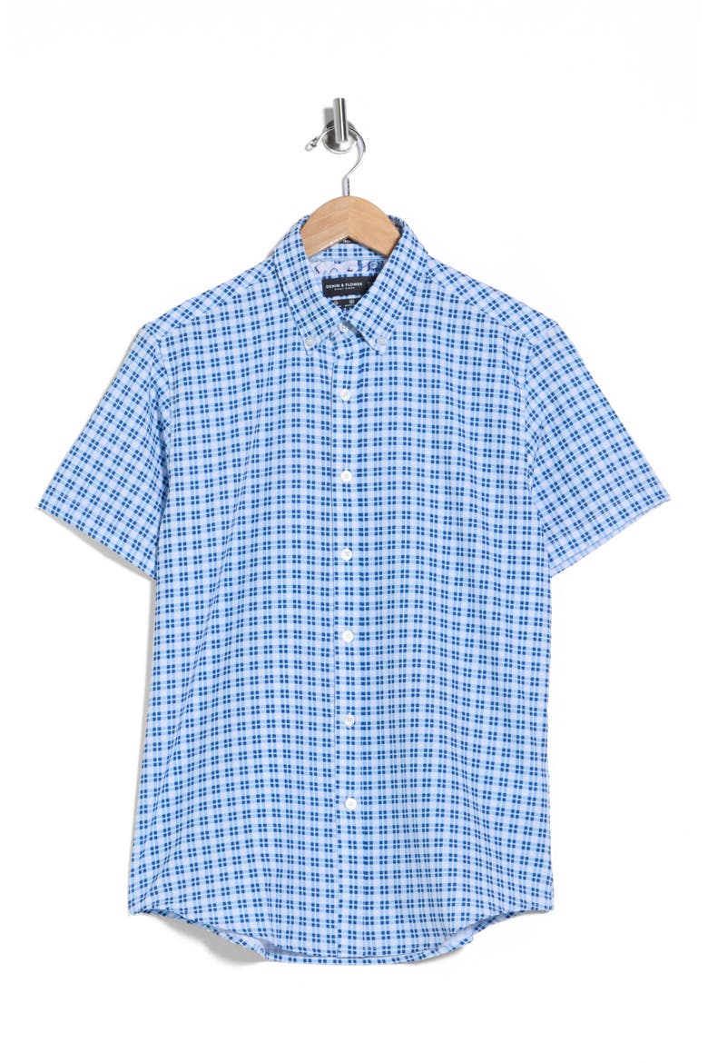 Plaid Short Sleeve Stretch Button-Down Shirt, Alternate, color, WHITE
