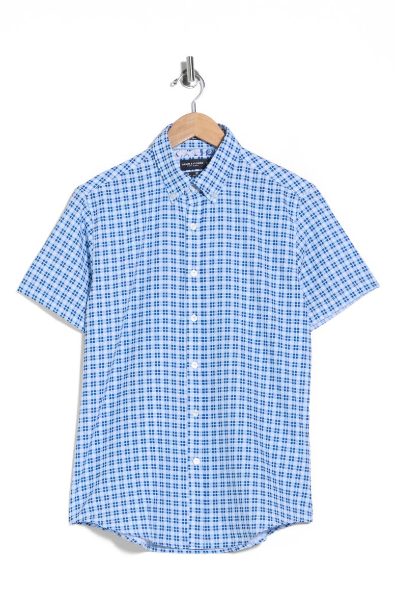 DENIM AND FLOWER Plaid Short Sleeve Stretch Button-Down Shirt, Main, color, White