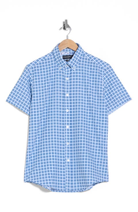 Plaid Short Sleeve Stretch Button-Down Shirt