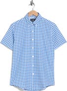 DENIM AND FLOWER Plaid Short Sleeve Stretch Button-Down Shirt