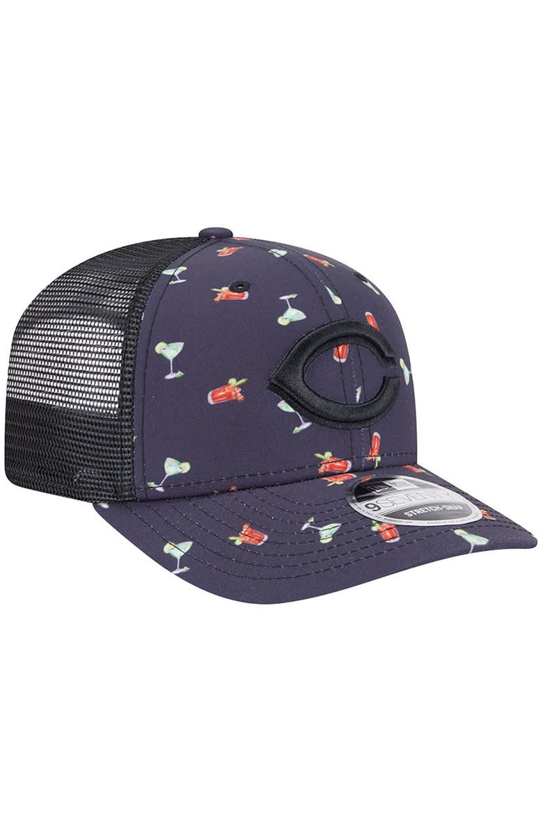 New Era Men's New Era Black Cincinnati Reds Adventure Drinks Pattern 9SEVENTY Stretch-Snap Hat, Alternate, color, Navy
