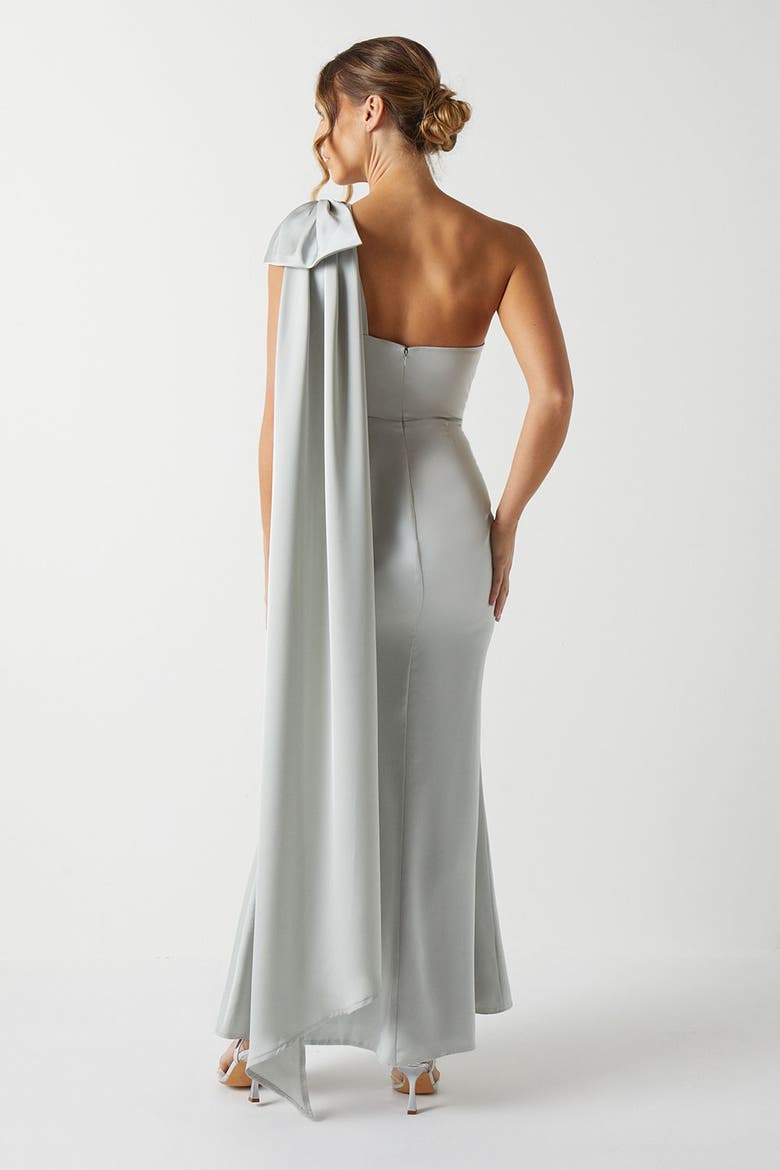 Bow One Shoulder Satin Dress, Alternate, color, Sage
