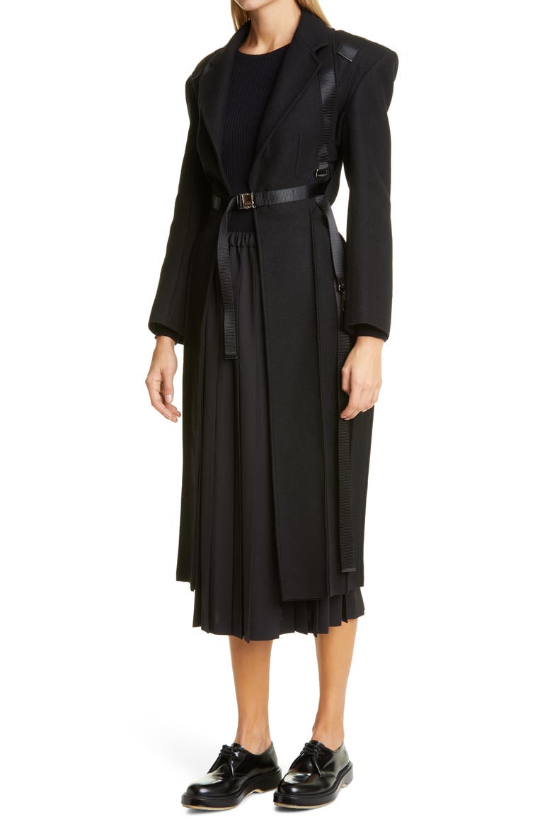 Wool & Nylon Melton Coat, Alternate, color, BLACK