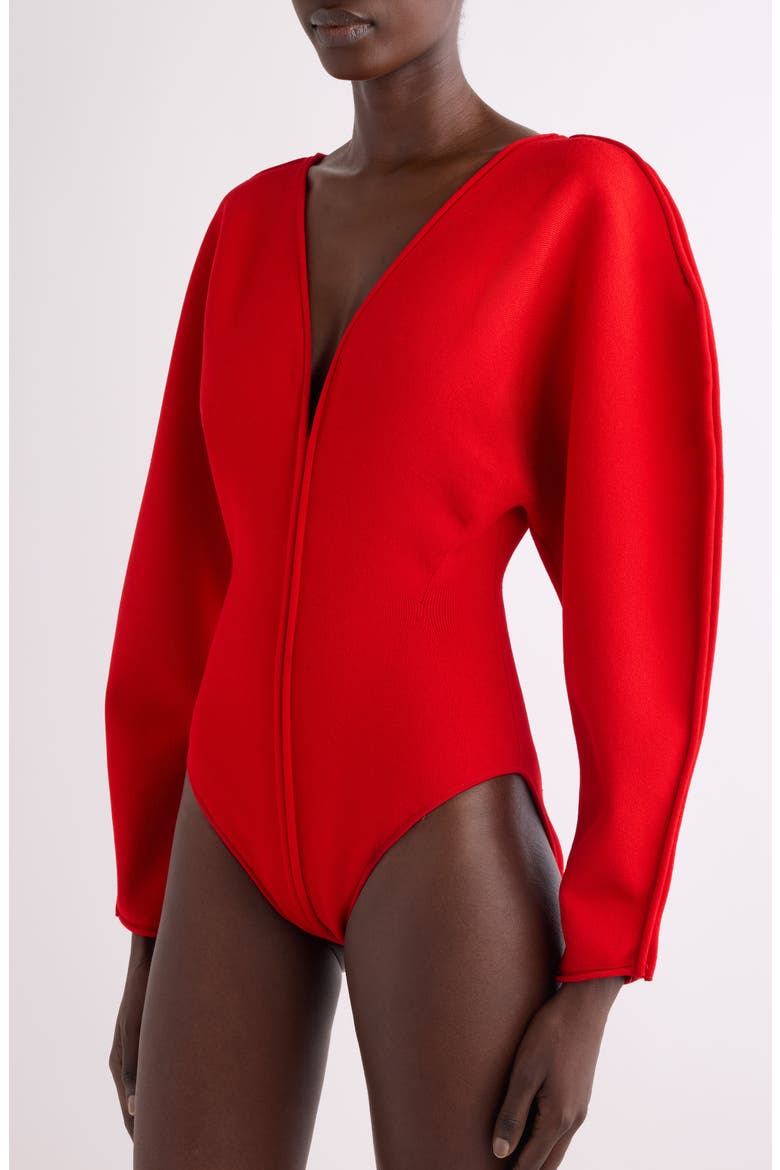 Sculpted Sleeve Bodysuit, Alternate, color, POPPY RED