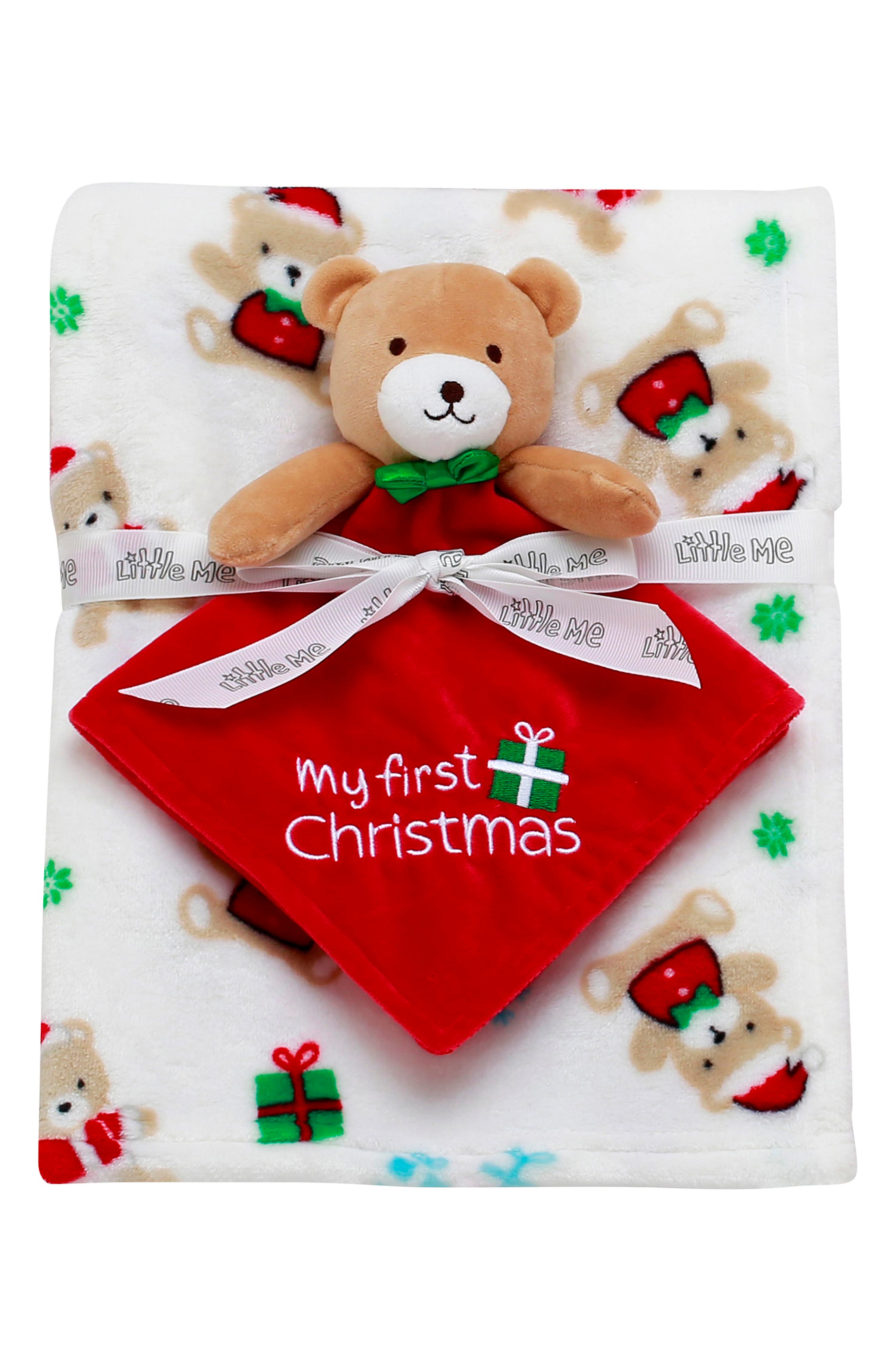 Little Me Plush My First Christmas Teddy Bear Lovey & Blanket Gift Set ...