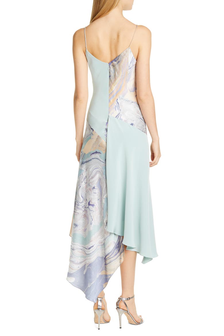 Asymmetrical Slipdress, Alternate, color, WATER MARBLE PRINT/ SEA GREEN