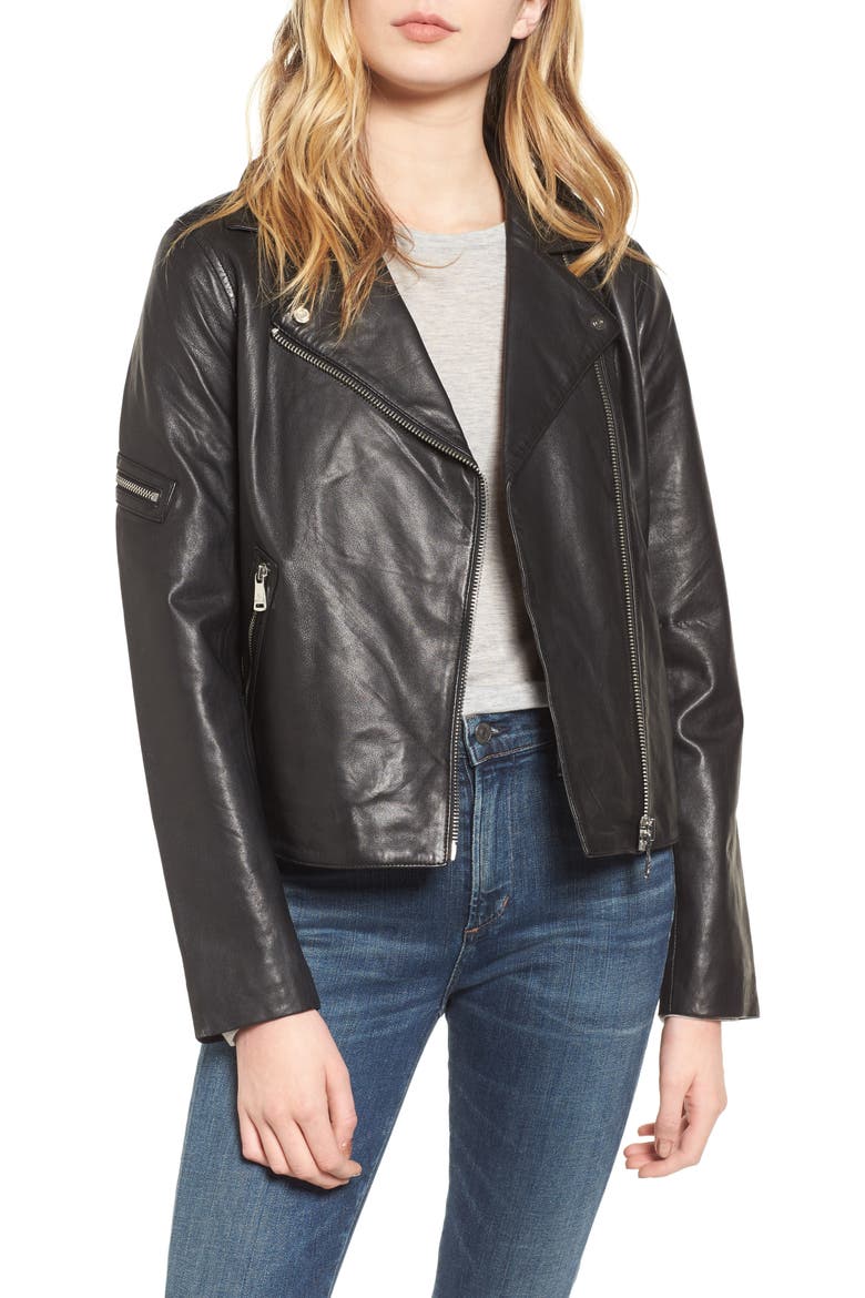 Kirwin Leather Moto Jacket, Main, color, BLACK